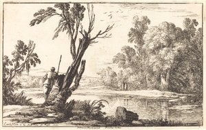 En mann som stirrer over en stille dam av Laurent de la Hyre