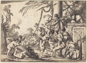 Hellig familie med Putti av Laurent de la Hyre