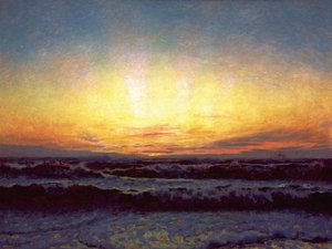 Nordsjøen i stormvær. Etter solnedgang. Højen av Laurits Regner Tuxen