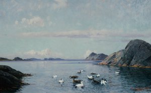 Sørkysten med sjøfugler av Lauritz Haaland