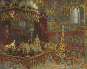 Kroningsseremonien til tsar Nicolai II i Moskva. Skisse
