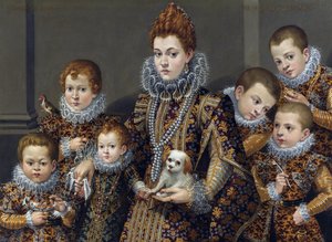Portrett av Bianca degli Utili Maselli med sine seks barn, ca. 1605 (Olje på lerret)