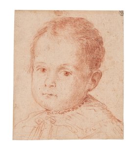 Portrettstudie av et barn med et perlekjede. av Lavinia Fontana