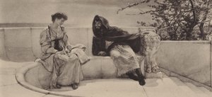 Den gamle historien (fotogravyr) av Lawrence (after) Alma Tadema