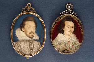 Til venstre: Portrett av en ung mann av Lawrence Hilliard, ca. 1620. Til høyre: Portrett av en ung mann av Nicholas Hilliard (1547-1619), ca. 1585