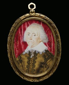 Portrettminiatyr av en ukjent mann, 1640 (wc på vellum) av Lawrence Hilliard