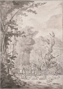 Et jaktfest på Marly, sent på 1600-tallet eller begynnelsen av 1700-tallet. av Le Vieux Jean Baptiste Martin