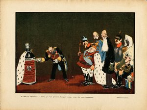 Illustrasjon av Leal de Camara (1877-1948) i Le Rire, 25/12/09 - Belgia, Europa, Portugal, Østerrike, Alkoholalkoholisme, Protokoll - William II, Leopold II, Edward VII, Alfonso XIII, Francois-Joseph 1er d «Østerrike, Sultan av Leal de Camara
