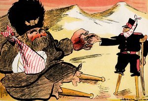 Fremtidsalliansen - "Vi burde ha startet slik!" – Russere og Japan håndhilser. 1904 (lito) av Leal de Camara