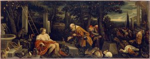 Susanna og de eldste. Maleri av Leandro Bassano (1557-1622), olje på lerret, ca 1580. Italiensk kunst (Venezia)