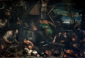 The Forge of Vulcan (olje på lerret) av Leandro da Ponte Bassano