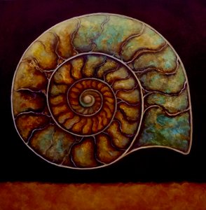 Ammonite Gold and Burgundy, 2021 (olje på lerret) av Lee Campbell