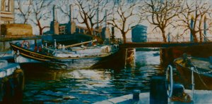 Grosvenor Dock, 2001 (olje på papir) Båt fortøyd i Thames Dock av Lee Campbell