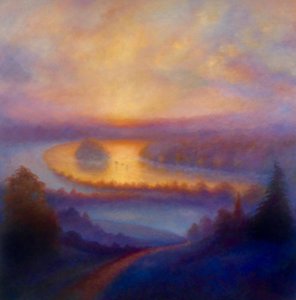 Misty View, 2023 (olje på lerret) av Lee Campbell