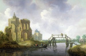 Broen ved Heemstede, utenfor Haarlem av Leendert or Leonard Knijff