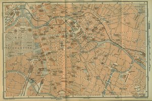 Kart over Berlin Center, fra en reiseguide Baedekers Nordøst-Tyskland, 1892 av Leipzig Wagner and Debes