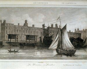 London Customs på Themsen, England (gravering) av Lemaitre
