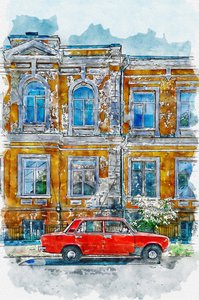 Bygging av Vintage Car City av Lembayung senja studio [Vintage Poster]