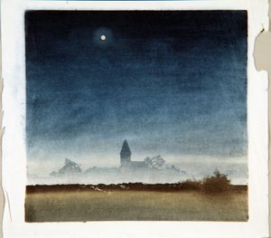 Månebelyst landskap, ca. 1920 (treblokk) av Leo Frank