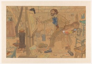 Studio av en moderne maler (original tittel på objekt) av Leo Gestel (signed by artist)