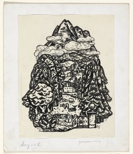Fjelllandskap med trær og storfe av Leo Gestel (signed by artist)
