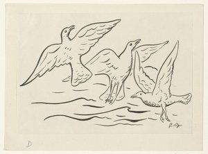 Tre fugler på himmelen over havet av Leo Gestel (signed by artist)