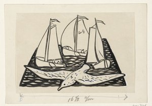 Tre seilskuter og en måke av Leo Gestel (signed by artist)