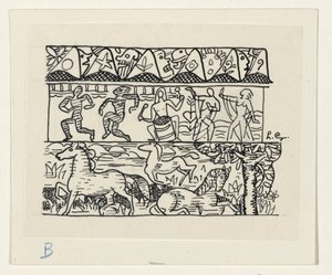 Hester, dansende mennesker og masker av Leo Gestel (signed by artist)