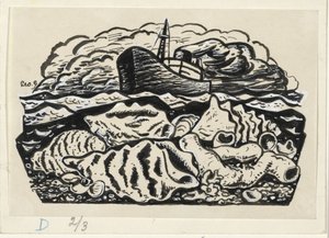 Dampskip til sjøs med skjell på stranden av Leo Gestel (signed by artist)