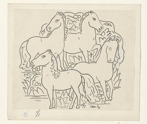 Fire hester av Leo Gestel (signed by artist)