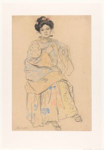 Sittende kvinne i japanske klær av Leo Gestel (signed by artist)