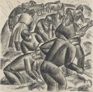 Potethøstere i arbeid i åkeren av Leo Gestel