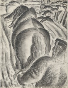 Bonde med plog og trekkhest av Leo Gestel