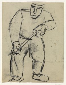 Stående mann med stokk i hendene av Leo Gestel