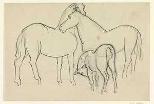 To hester og et føll av Leo Gestel