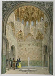 The Hall of the Abencerrages, Alhambra, Granada, 1853 (farget lito)