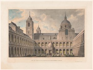 Zicht op de Courtyard of the Evangelists van het Monastery of San Lorenzo de El Escorial Utsikt over gårdsplassen til evangelistene i R. klosteret i S. Lorenzo (tittel på objekt)