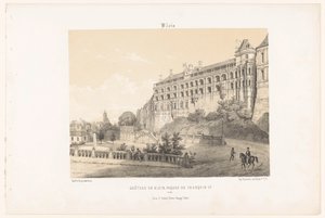 Utsikt over fasaden til kong Frans I av slottet Blois blois. Château de Blois, fasade av François Ier. (tittel på objekt) Contemporary France (serietittel) La France de nos jours (serietittel) av Leon Auguste Asselineau