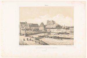Utsikt over slottet og Pont de la Rotonde over Loire i Nantes Nantes. Vue du chateau et du pont de la Rotonde (tittel på objekt) Contemporary France (serietittel) La France de nos jours (serietittel) av Leon Auguste Asselineau