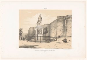 Utsikt over statuen av René I av Anjou og slottet Angers Angers. Château d
