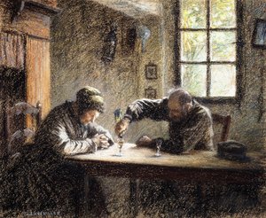 Mann og kvinne drikker konjakk, av Leon Augustin Lhermitte