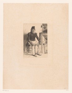 Gammel mann i militærdrakt, sitter ved siden av en peis L'Eau Forte en 1874 (serietittel) Etsninger fra 1874 (serietittel) av Leon Augustin Lhermitte