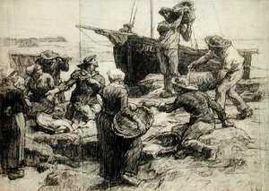 Sortering av fangsten (kull på papir) av Leon Augustin Lhermitte