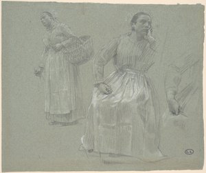 Studie av to kvinner, en sittende og en som holder en kurv av Leon Augustin Lhermitte