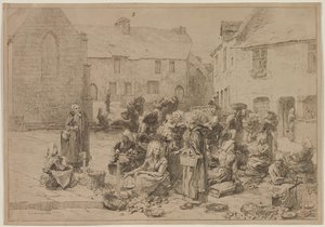Eplemarkedet på Landerneau av Leon Augustin Lhermitte
