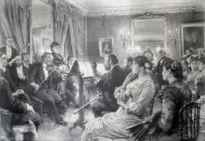 Kvartetten eller The Musical Evening at House of Amaury Duval, 1881 (kull på papir) av Leon Augustin Lhermitte