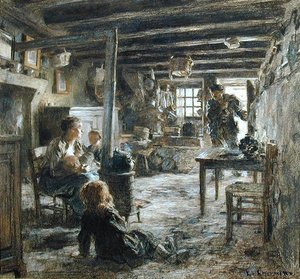 En familie, interiør Fonte (Fathers Return) 1887 (pastell på papir) av Leon Augustin Lhermitte