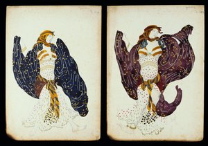 Et par kostymedesign for kvinnelige dansere fra "Juive" av Leon Bakst