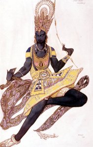 Kostyme av Vaslav Nijinsky eller Nijinsky (1889-1950) laget av Leo Bakst for "The Blue God" av Reynaldo Hahn (1875 - 1947) av Leon Bakst