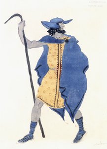 Kostymedesign for Oedipus at Colonus- the Stranger, ca. 1899-1909 (blyant, med/c & sølvmaling på papir) av Leon Bakst